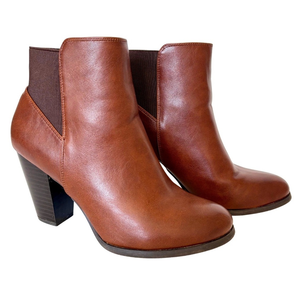 Call It Spring 'Danilack' Brown Faux Leather Ankle Booties 3" Block Heel – Sz 9